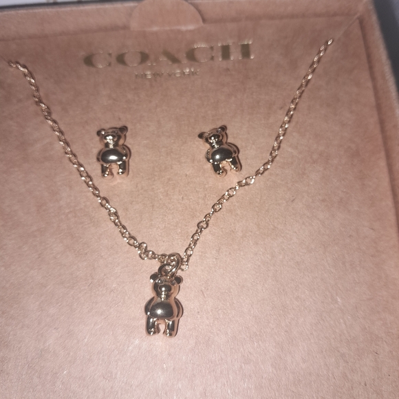 Coach Accessories - New Coach Teddy Bear Necklace & Earrings Set
